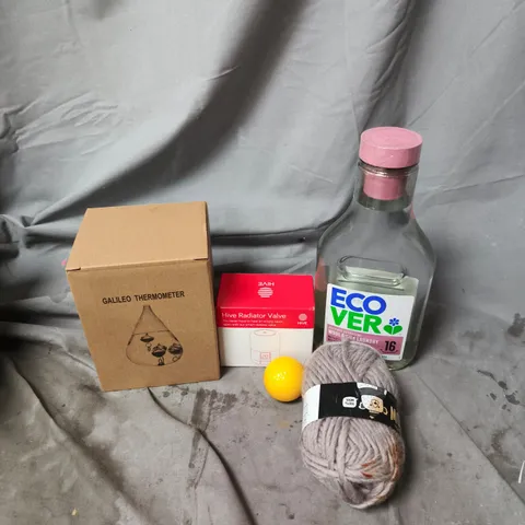 APPROXIMATELY 15 ASSORTED HOUSEHOLD ITEMS TO INCLUDE HIVE RADIATOR VALVE, KNITTING YARN AND ECOVER LAUNDRY DETERGENT