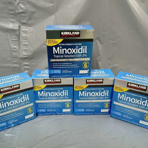 5 BOXED AND SEALED KIRKLAND SIGNATURE MINOXIDIL TOPICAL SOLUTION USP, 5% EXTRA STRENGTH (6X60ML IN BOX)