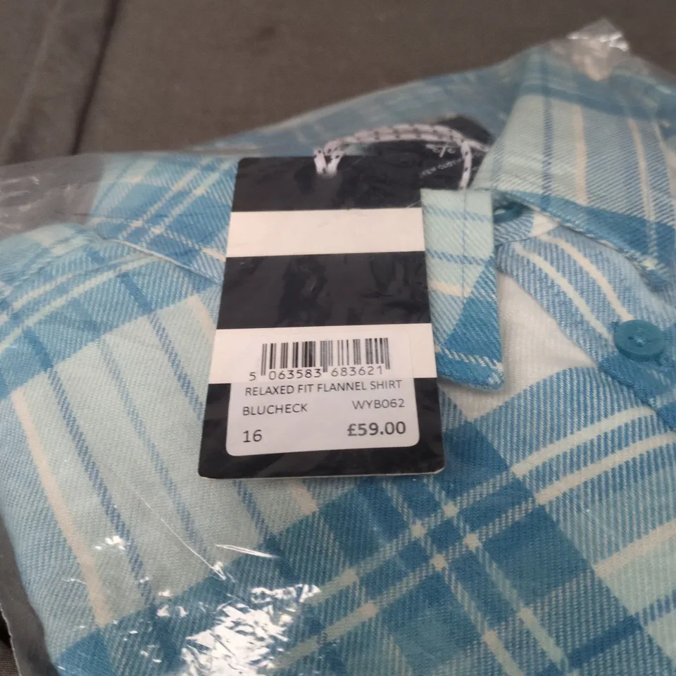BAGGED CREW CLOTHING COMPANY RELAXED FIT FLANNEL SHIRT BLUE CHECK SIZE 16