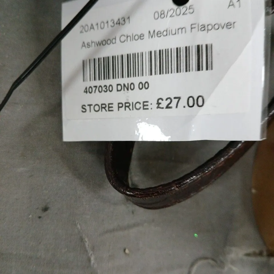 ASHWOOD CHLOE MEDIUM FLAPOVER BAG – CROCODILE-EMBOSSED BROWN LEATHER