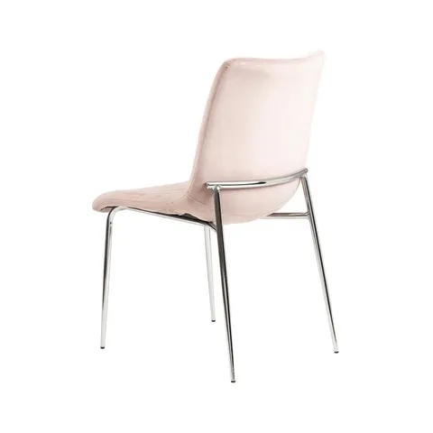 BOXED AMBERMARIE VELVET MODERN DINING CHAIRS WITH METAL CHROME METAL LEGS - LIGHT PINK (1 BOX)