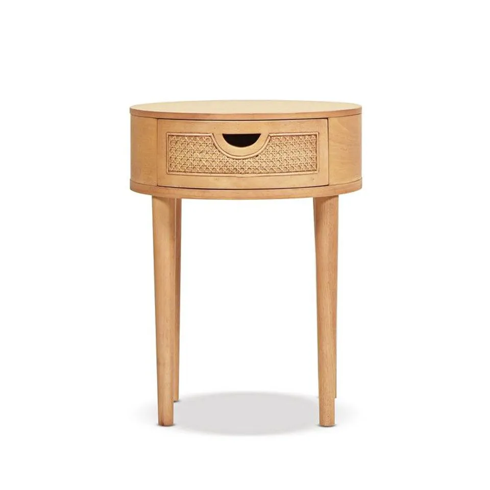 BOXED JENNIFER TAYLOR CABANA 18" ROUND CANE RATTAN STORAGE SIDE TABLE, NATURAL BROWN (1 BOX)