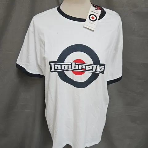 LAMBRETTA LOGO RINGER TEE IN WHITE/NAVY SIZE XL
