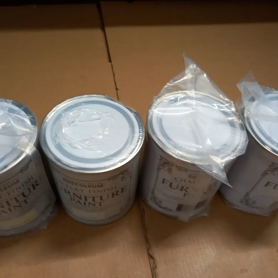 LOT OF 4 TINS OF 750ML RUSTOLEUM FURNITURE PAINT - GRAPHITE, CHALK WHITE AND ANTIQUE WHITE