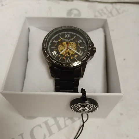 BOXED ANTHONY JAMES GENTS LIMITED EDITION TECHTONIC AUTOMATIC WATCH - STAINLESS STEEL - 3 ATM. 