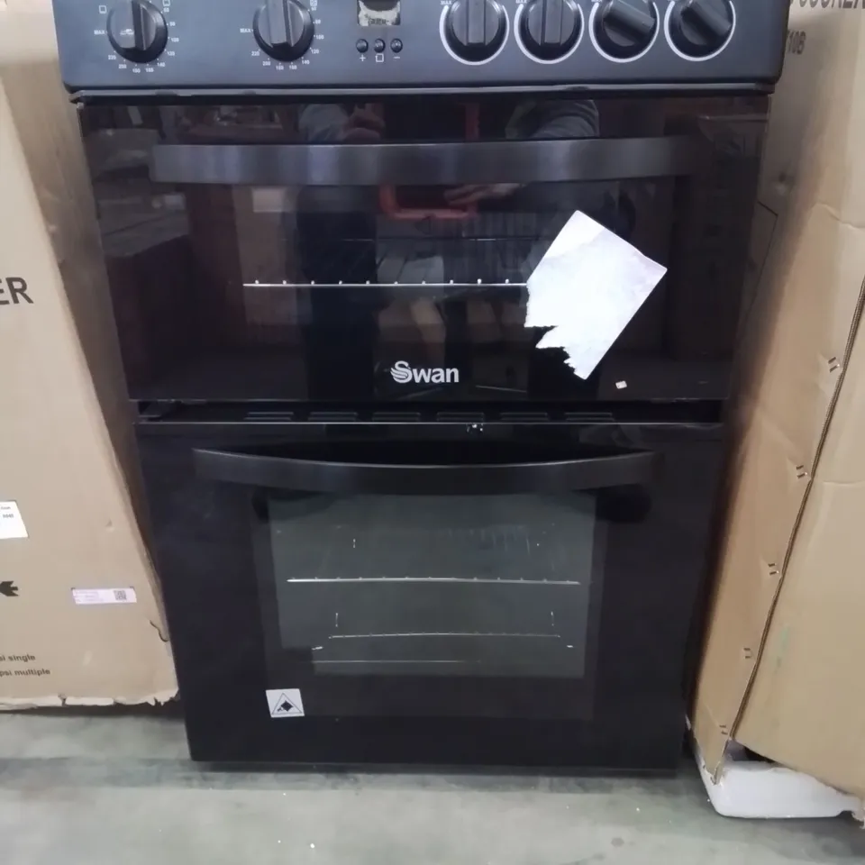 BOXED SWAN SX16730B 60CM WIDE DOUBLE OVEN ELECTRIC COOKER WITH CERAMIC HOB - BLACK