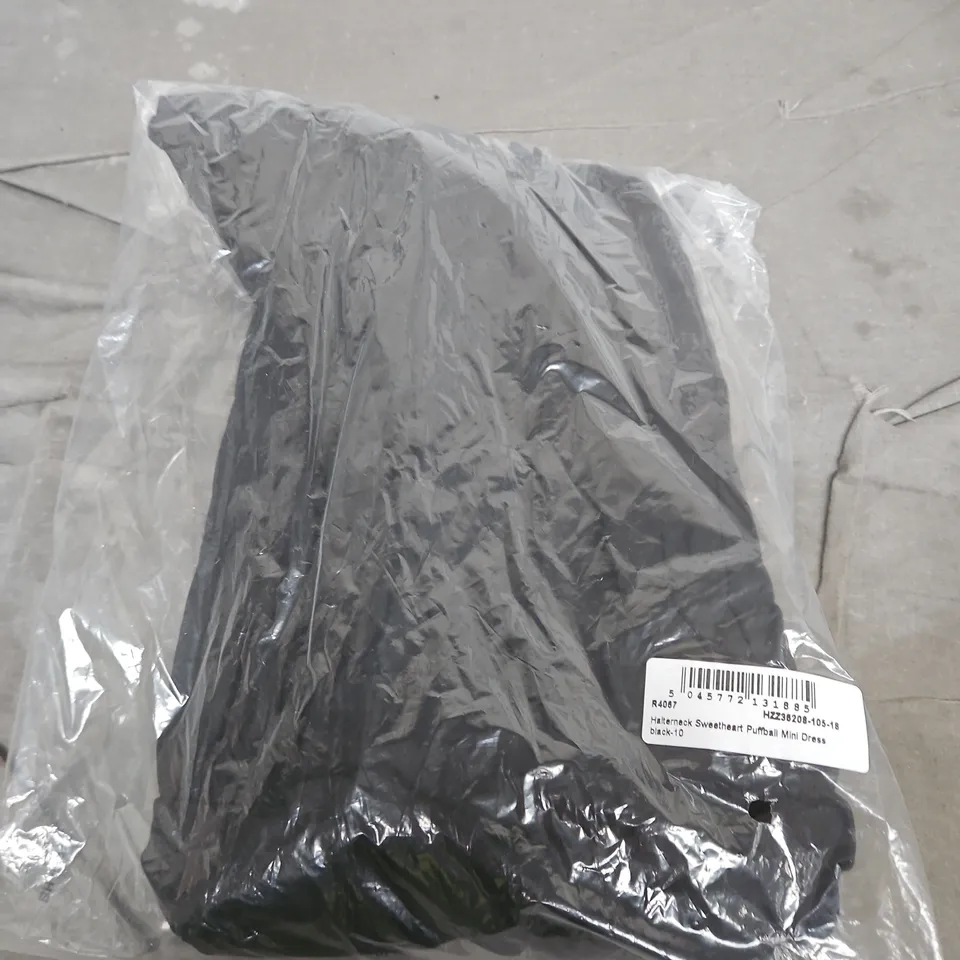 HALTERNECK SWEETHEART PUFFBALL MINI DRESS – BLACK - 10