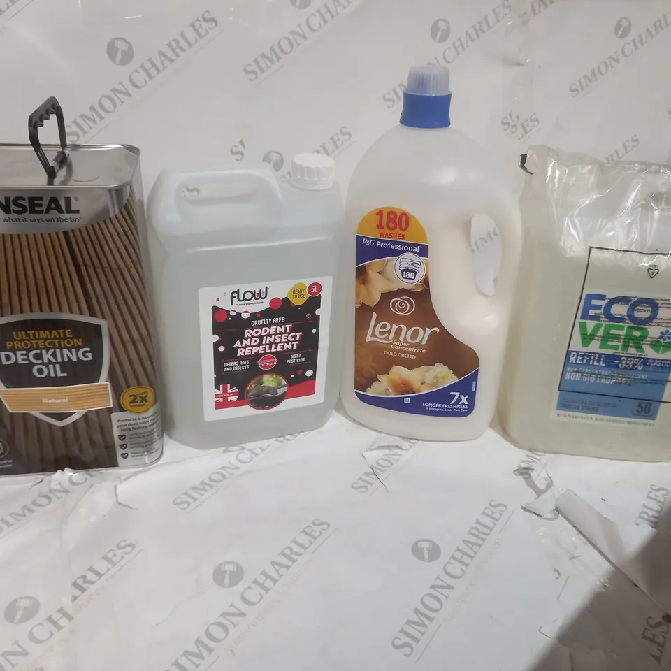 4 ASSORTED LIQUID ITEMS TO INCLUDE A UP DECKING OIL AND A RODENT AND INSECT REPELLENT - COLLECTION ONLY