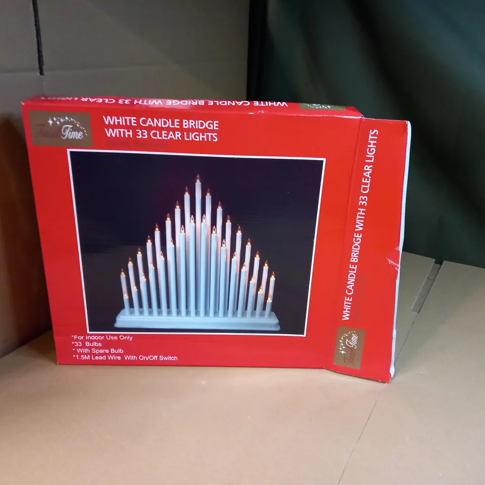 BOXED WHITE CANDLE BRIDGE WITH 33 CLEAR LIGHTS