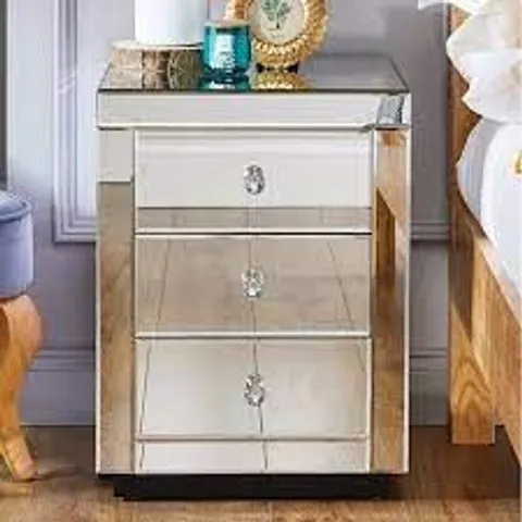 BOXED MALO MIRRORED BEDSIDE CABINET 3 BEDSIDE DRAWERS LUXURY MODERN (1 BOX)