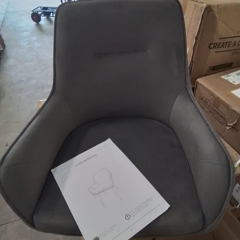 BOXED PAIR OF FABRIC UPHOLSTERED GREY SIDE/DINNING CHAIRS.