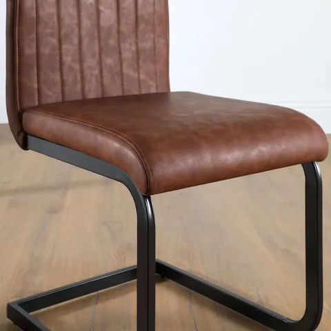 BOXED PERTH DINING CHAIR, TAN PREMIUM FAUX LEATHER & BLACK STEEL 