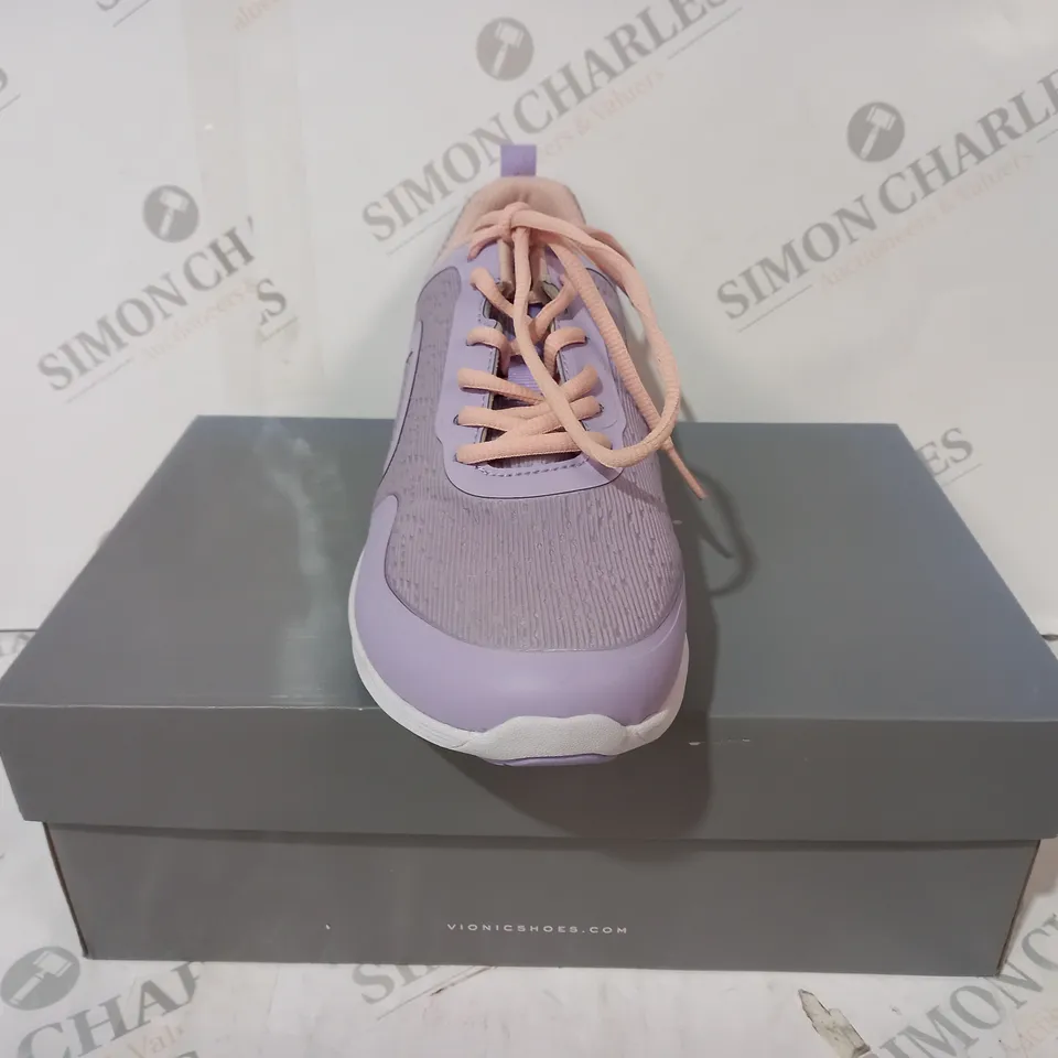 BOXED PAIR OF VIONIC JOJO TRAINERS IN LILAC SIZE 7