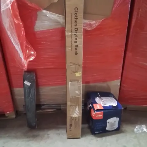 PALLET OF ASSORTED HOUSEHOLD GOODS AND PRODUCTS TO INCLUDE;CLOTHES DRYING RACK,ELECTRIC POTATO PEELER,MAT