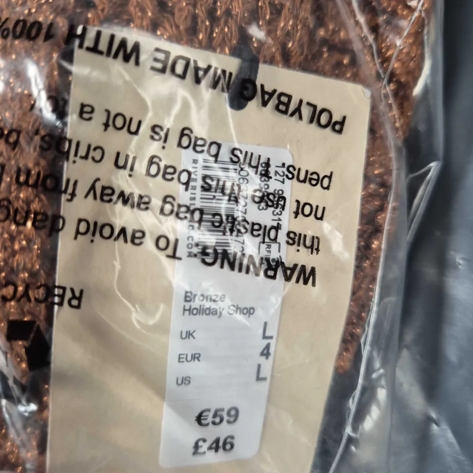 RIVER ISLAND STUDIOS BRONZE BOUCLÉ DRESS – UK L