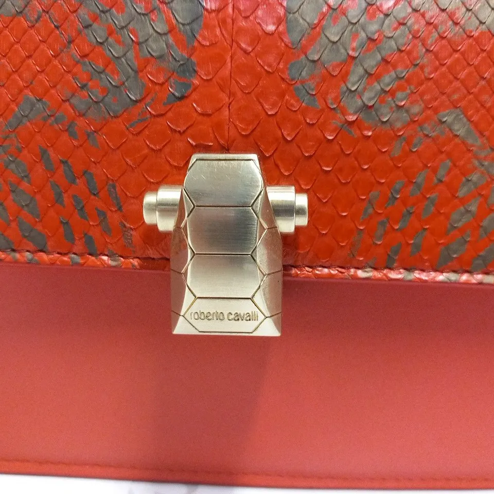ROBERTO CAVALLI RED SNAKE SKIN EFFECT SHOULDER BAG