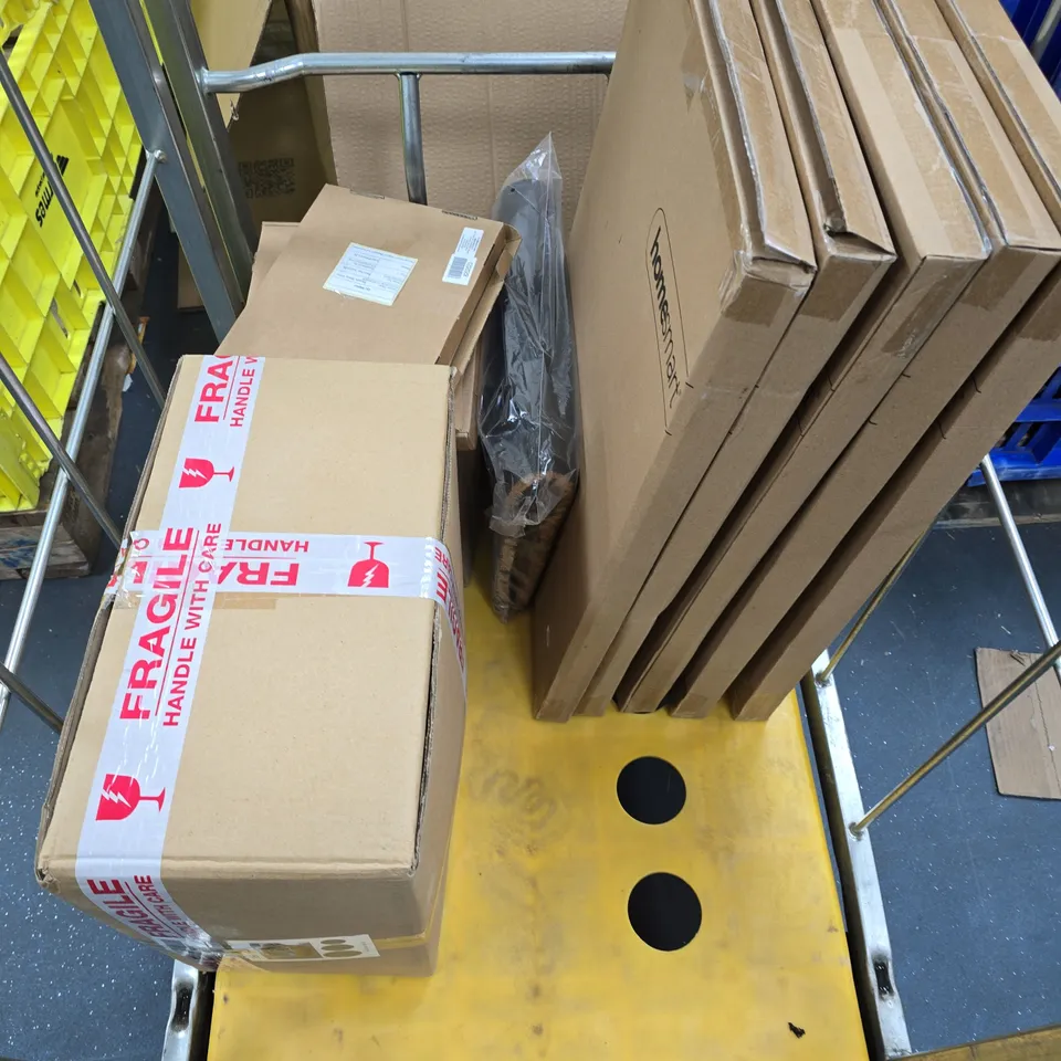 CAGE OF APPROXIMATELY 10 ASSORTED HOUSEHOLD ITEMS TO INCLUDE  - SUSPENSION PILLOW - DOOR MAT AND A JEWELLERY BOX