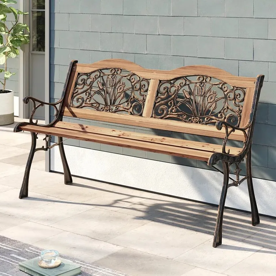 BOXED ZADIE OUTDOOR IRON GARDEN BENCH