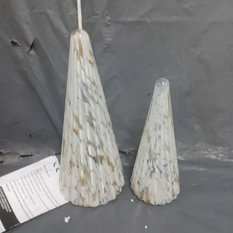 SET OF 2 LIGHT UP MARBLE GLASS CHRISTMAS TREES