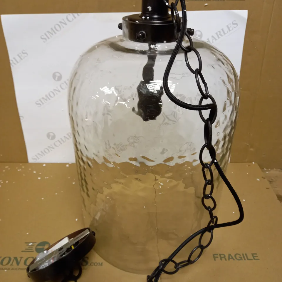 DAR LIGHTING TIGODA 1LT SINGLE PENDANT BRONZE AND GLASS LIGHT FIXTURE 