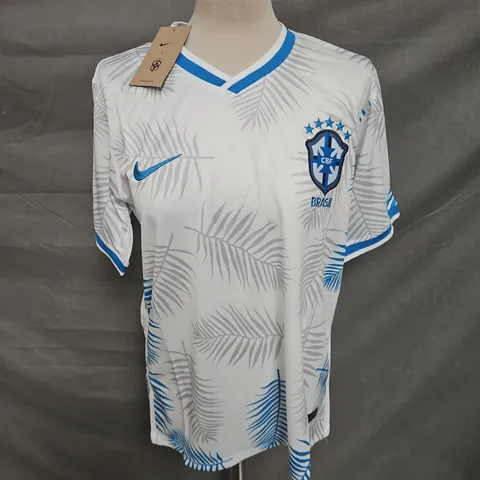 NIKE DRI-FIT CBF BRASIL JERSEY IN WHITE/BLUE SIZE L