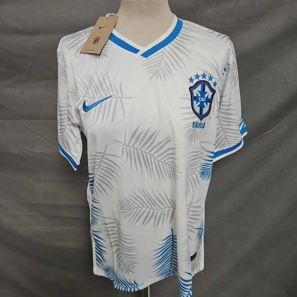 NIKE DRI-FIT CBF BRASIL JERSEY IN WHITE/BLUE SIZE L