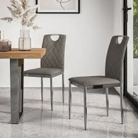 BOXED SET OF 2 MONZA FAUX LEATHER DINING CHAIRS IN GREY WITH CHROME LEGS