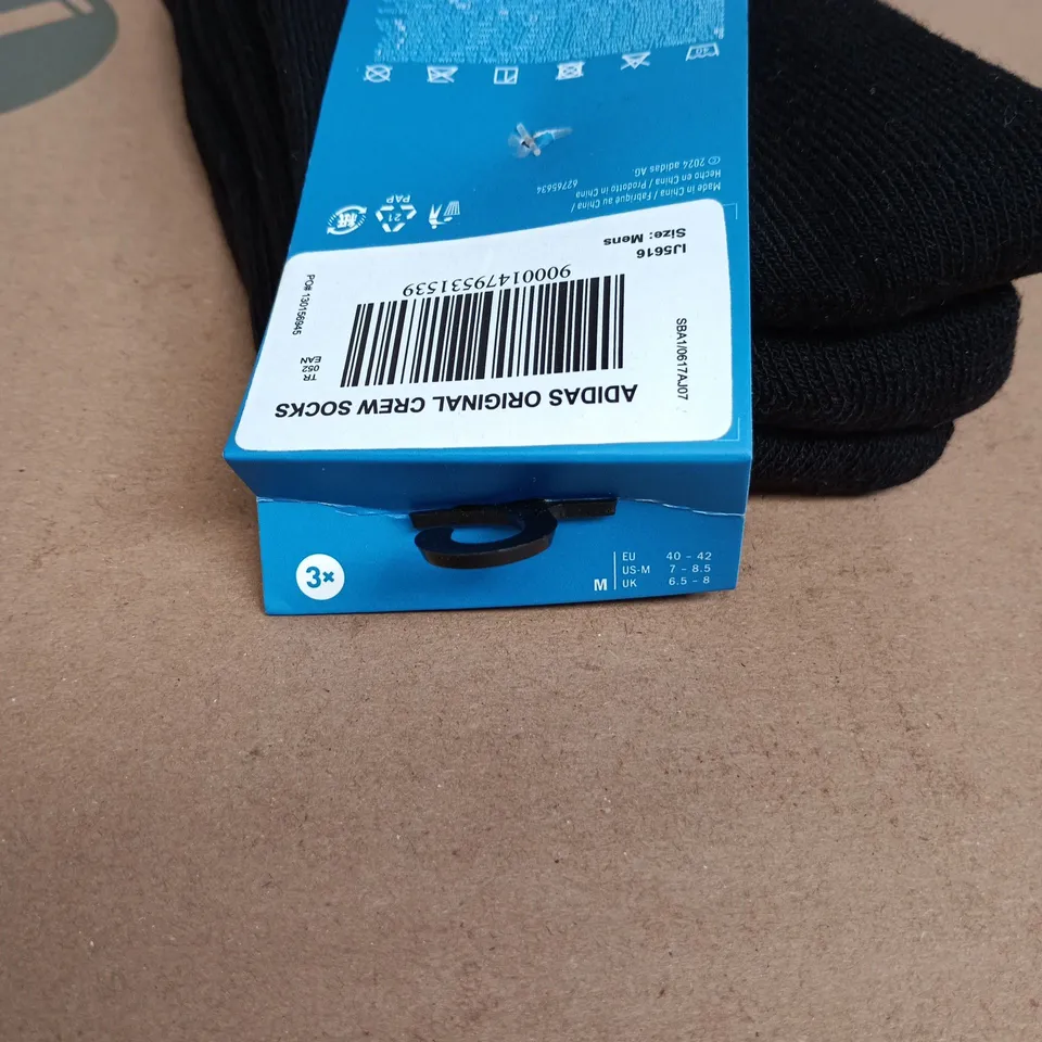 3 PACK OF ADIDAS ORIGINAL CREW SOCKS BLACK UK 6.5 - 8