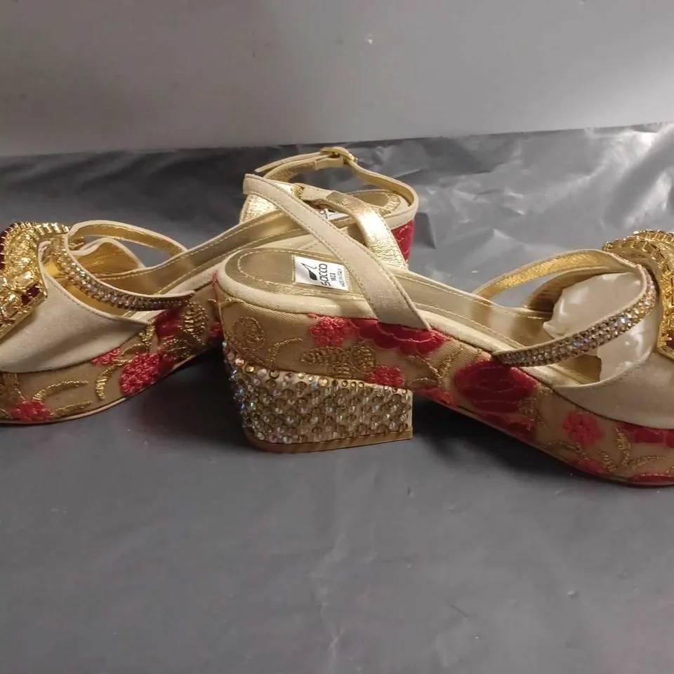 SACCO WEDGE HEEL SEQUIN SHOES WITH EMBROIDERED ROSE THEMED SIDES - 42