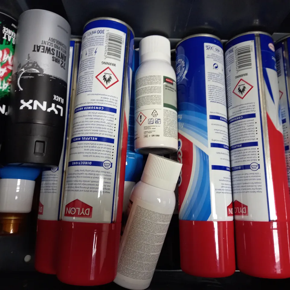 BOX OF APPROX 20 ASSORTED AEROSOLS INCLUDING DYLON SPRAY STARCH, SCHWARZKOPF GOT2B OIL-LICIOUS, LA ROCHE POSAY SEROZINC - COLLECTION ONLY