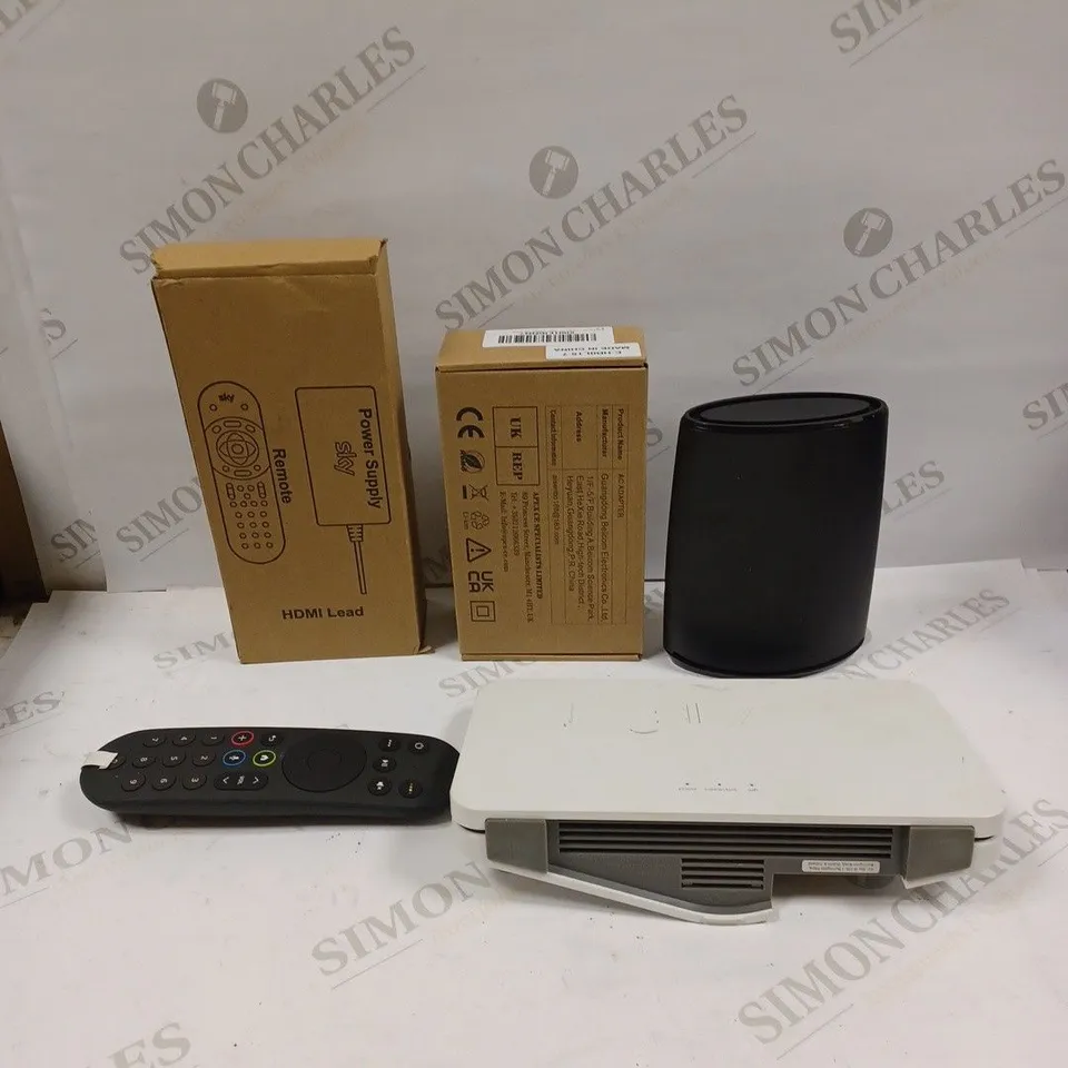 BOX TO CONTAIN APPROX. 10 X ASSORTED ELECTRONIC GOODS PRODUCTS. INCLUDES ROUTERS, CABLES FOR VARIOUS DEVICES, REMOTES ETC 