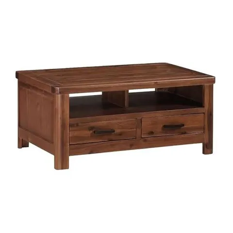 BOXED ANDORRA COFFEE TABLE - 2 DRAWER - DARK ACACIA WOOD