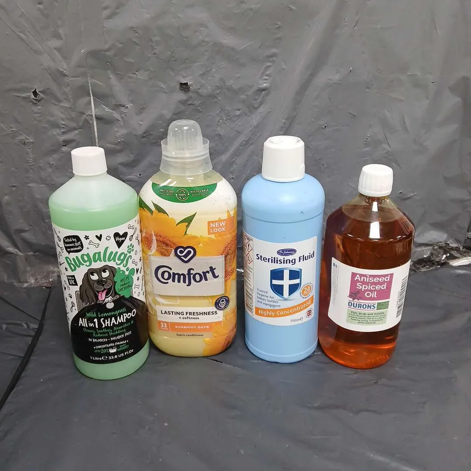 BOX OF APPROXIMATELY 12 HOUSEHOLD ITEMS TO INCLUDE - BUGALUGS DOG SHAMPOO - STERILISING FLUID - COMFORT FABRIC SOFTENER