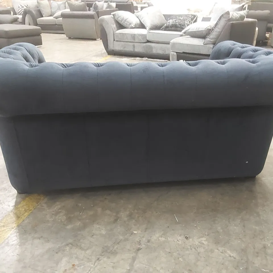 QUALITY DESIGNER CHESTER 3 SEATER VELVET SOFA - NAVY