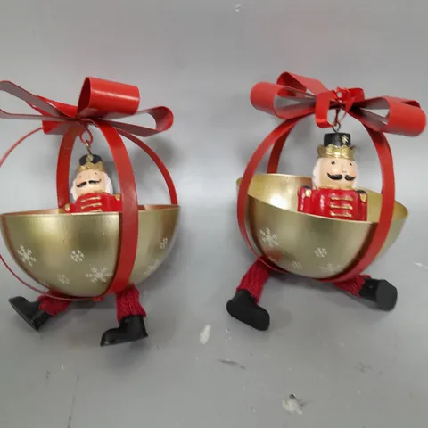 SANTA EXPRESS SET OF 2 CHARACTER DANGLY LEG BAUBLES NUTCRACKER