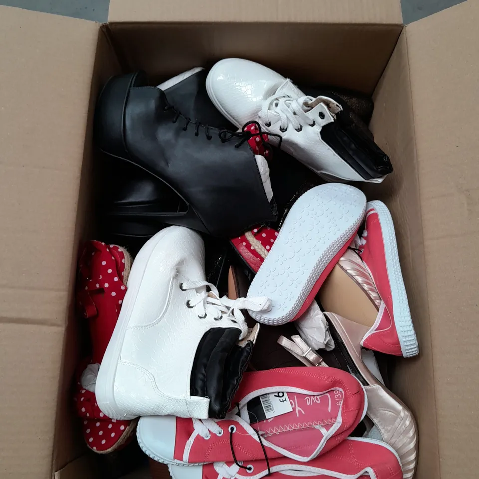 APPROXIMATELY 15 PAIRS OF LADIES SHOES. ASSORTED SIZES, COLOURS AND STYLES