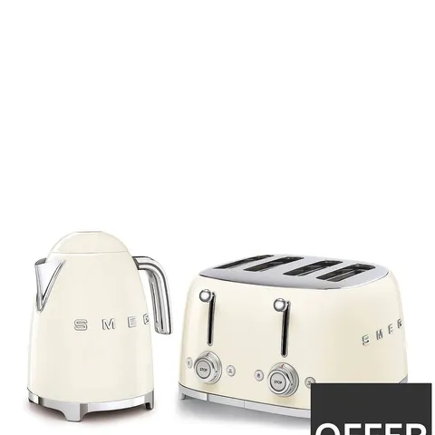 SMEG 50'S STYLE KETTLE KLF03CRUK AND 4-SLICE TOASTER - CREAM
