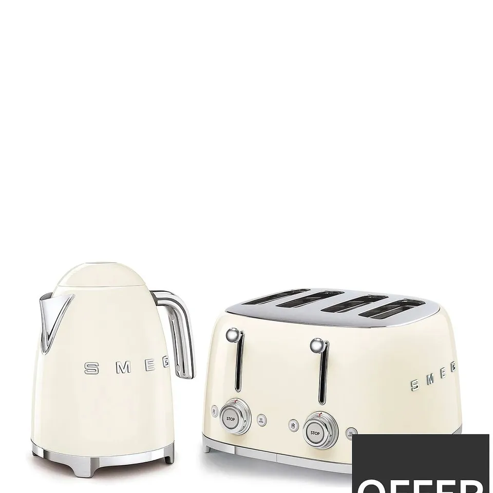 SMEG 50'S STYLE KETTLE KLF03CRUK AND 4-SLICE TOASTER - CREAM