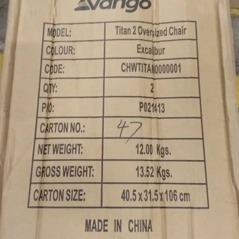 PART BOXED VANGO TITAN 2 OVERSIZED CHAIRS