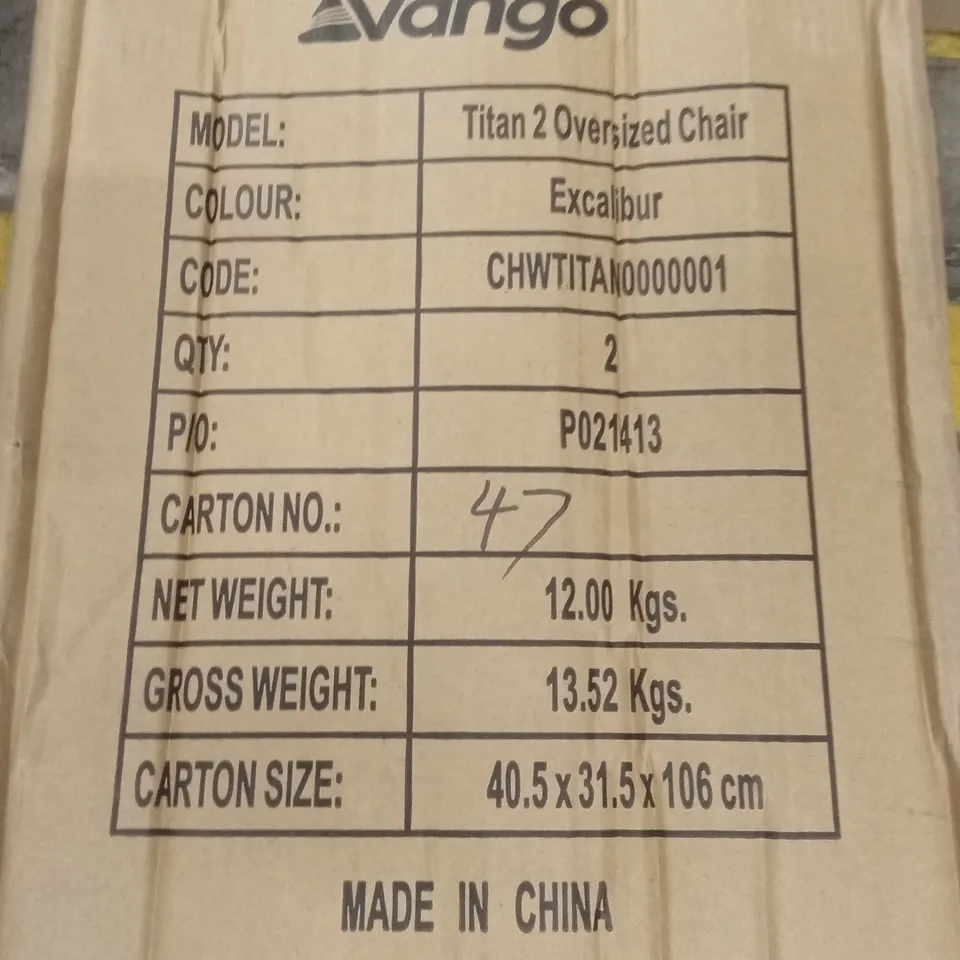 PART BOXED VANGO TITAN 2 OVERSIZED CHAIRS