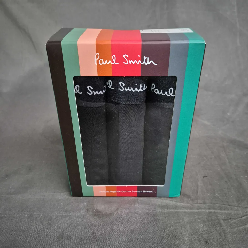 BOXED PAUL SMITH 3-PACK ORGANIC COTTON STRETCH BOXERS – TRUNKS, SIZE M