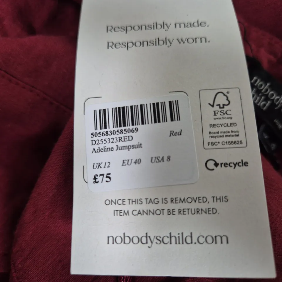 NOBODY'S CHILD ADELINE JUMPSUIT – RED, UK 12 (EU 40, USA 8)