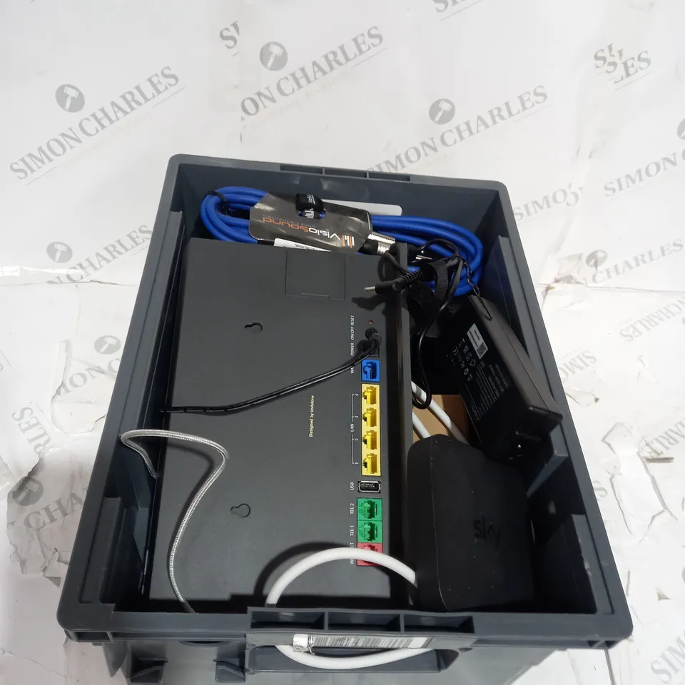 LARGE QUANTITY OF ASSORTED ELECTRICAL PRODUCTS AND ACCESSORIES TO INCLUDE; WIFI BOXES  , PLUGS AND CABLES 