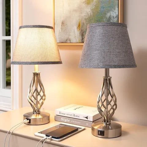 BOXED EDISHINE BEDSIDE LAMPS SET OF 2, 3 WAY DIMMABLE TOUCH LAMP WITH USB CHARGING