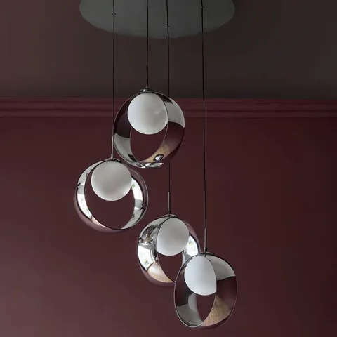 BOXED DANETTI CHLOE SILVER CHROME GLASS LED 4 DROP ADJUSTABLE PENDANT LIGHT