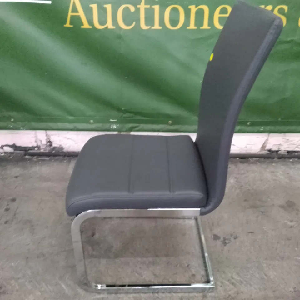 PERTH GREY LEATHER DINING CHAIR WITH CHROME LEG