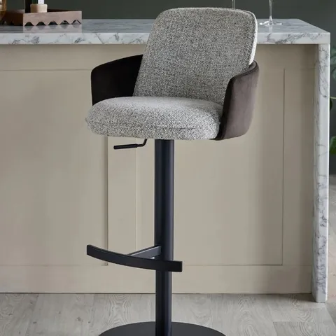 BOXED DANETTI WREN GREY FABRIC AND MOCHA VELVET GAS LIFT BAR STOOL