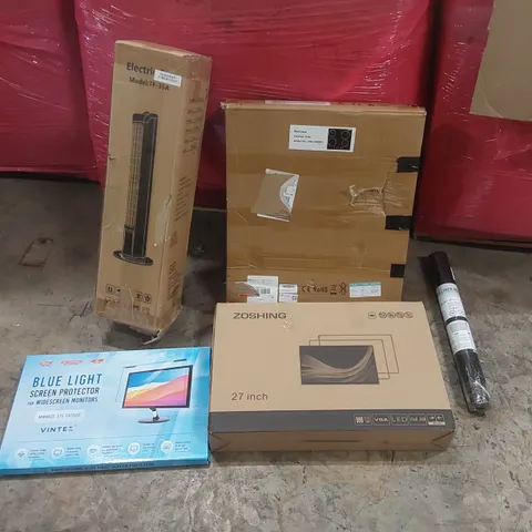 PALLET OF ASSORTED ITEMS INCLUDING: CERAMIC HOB, FULL HD MONITOR, ELECTRIC FAN, BLUE LIGHT SCREEN PROTECTOR, DRAWER LINER ECT