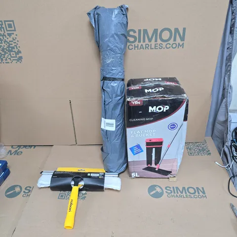 LARGE QUANTITY OF ASSORTED ITEMS TO INCLUDE CLEANING MOP, INDOOR RUG, TELESCOPIC WINDOW CLEANE , ETC - COLLECTION ONLY