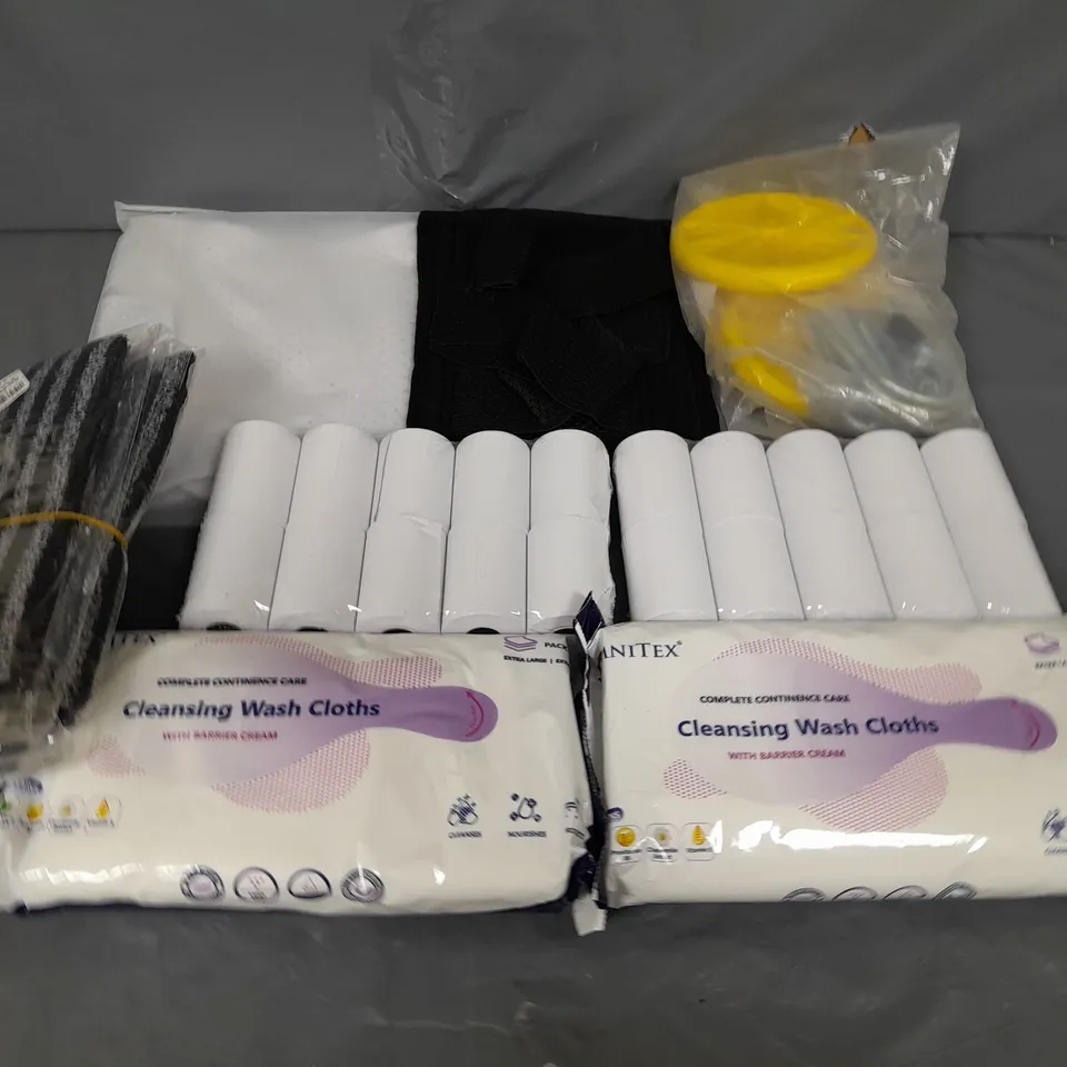 BOX OF ASSORTED HOUSEHOLD ITEMS TO INCLUDE WIPES, LABELS AND 